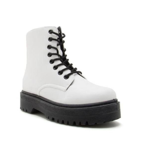 White Vegan Leather Lace Up Combat Boots - Picture 10 of 11